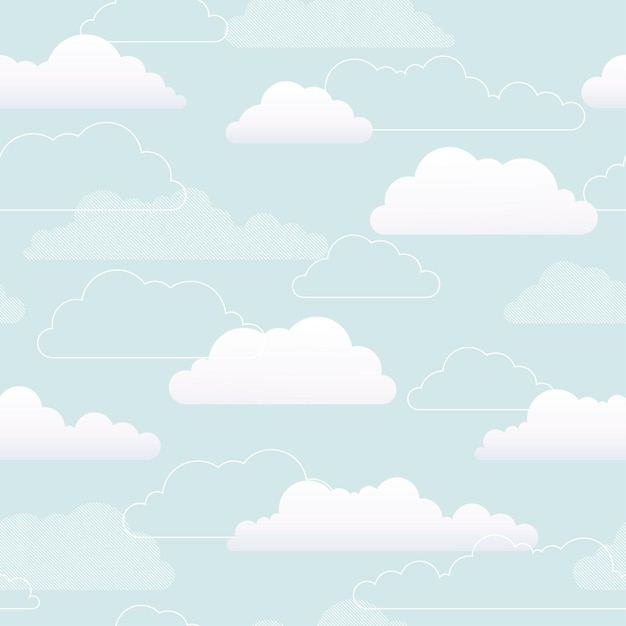 Patrón sin fisuras de nubes Patrón de nubes blancas Fondo azul Ilustración plana de vector