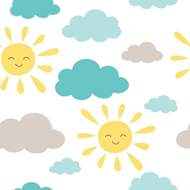 Patrón sin fisuras con nubes y sol ilustración vectorial