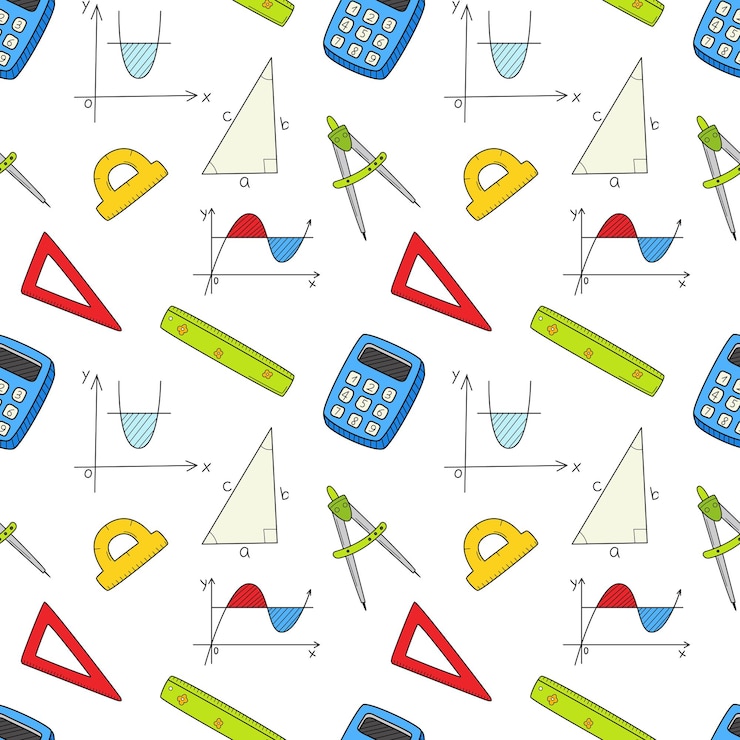 Vector patrón sin fisuras con objetos matemáticos. fondo de vector de doodle color