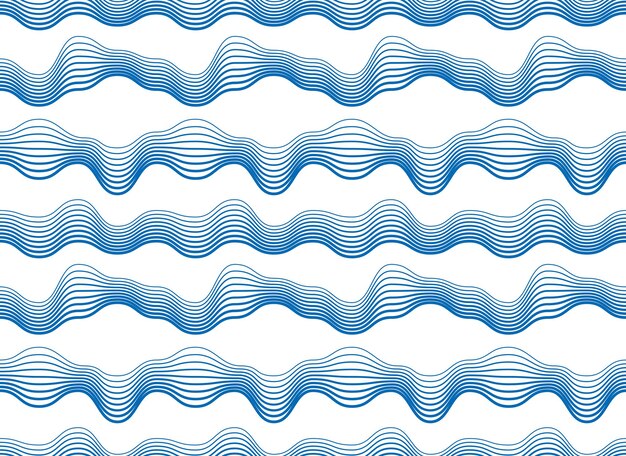 Patrón sin fisuras de ondas caóticas, líneas curvas vectoriales, fondo de mosaico repetido abstracto, ondas rítmicas de color azul.