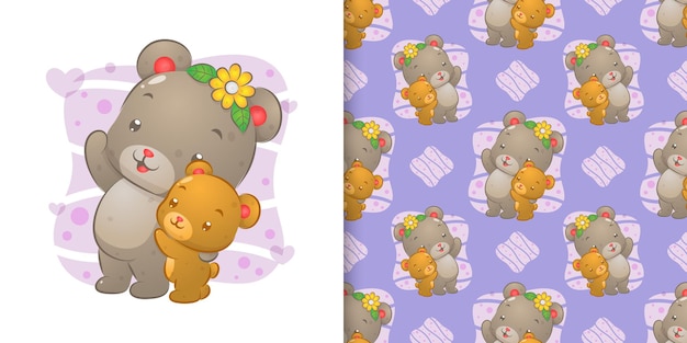 El patrón sin fisuras del oso de dos hermanos agitando sus manos de ilustración