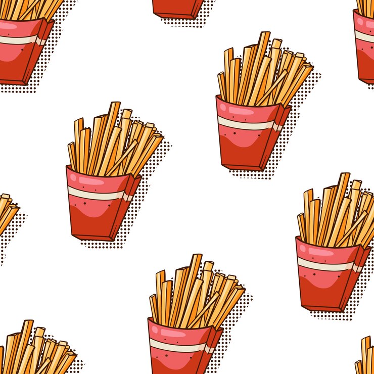 Vector patrón sin fisuras con papas fritas en blanco