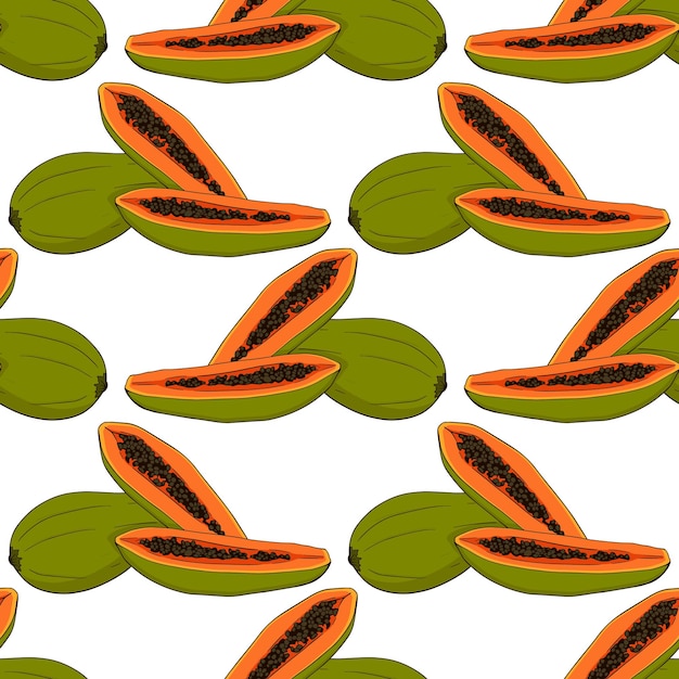 Patrón sin fisuras de papaya. ilustración vectorial Diseño sin costuras de frutas exóticas de verano