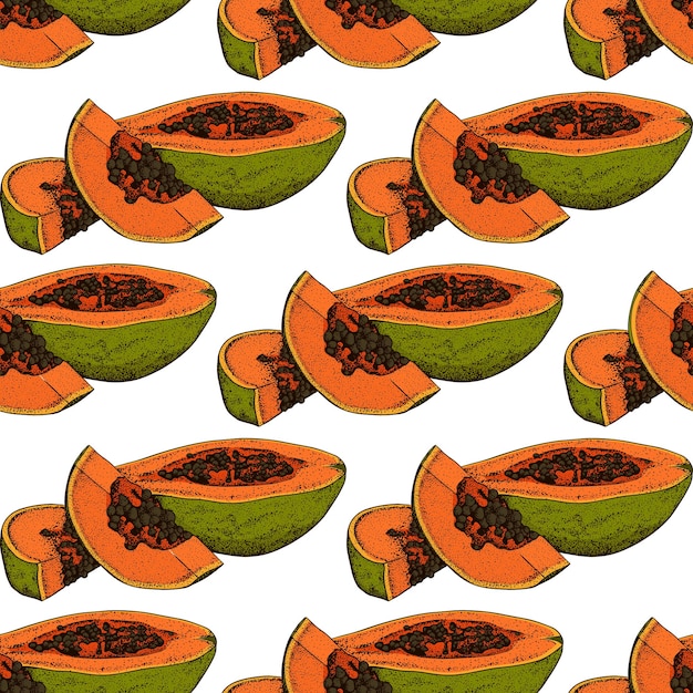 Patrón sin fisuras de papaya. ilustración vectorial diseño sin costuras de frutas exóticas de verano
