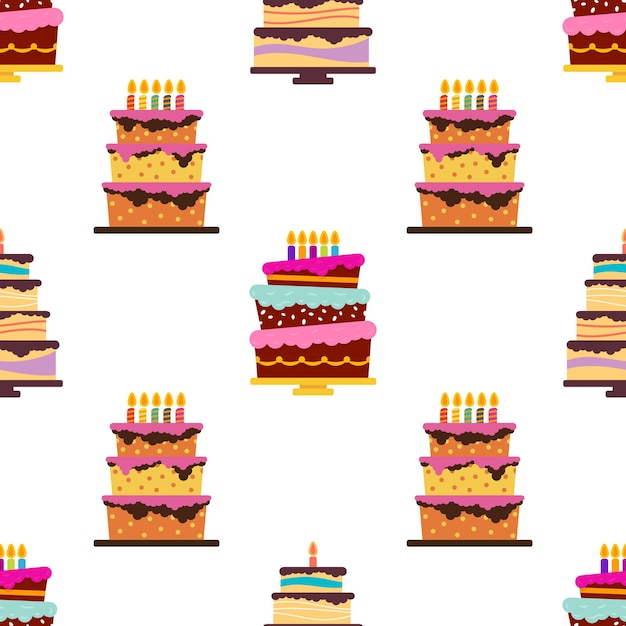 Patrón sin fisuras con pasteles y tartas dulces. Ilustración vectorial.
