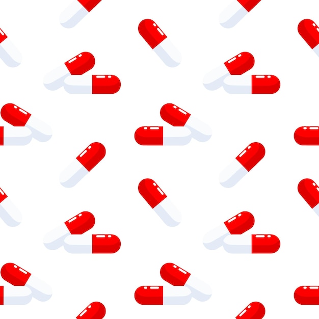 Patrón sin fisuras de pastillas rojas sobre un fondo blanco concepto médico de fondo farmacéutico