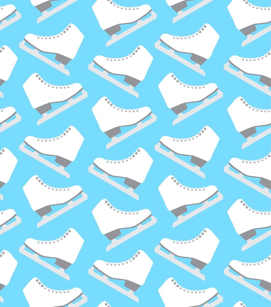 Patrón sin fisuras de patines de hielo blanco en estilo plano