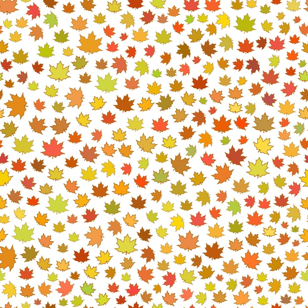Patrón sin fisuras de pequeñas hojas de otoño sobre fondo blanco.