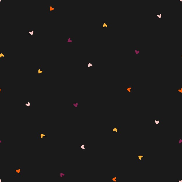 Patrón sin fisuras con pequeños corazones y fondo negro