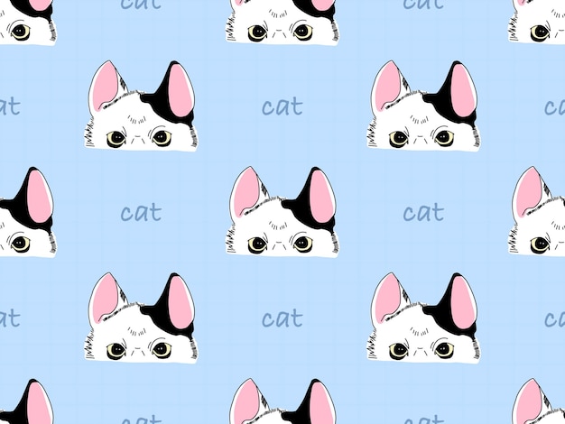 Patrón sin fisuras de personaje de dibujos animados de gato sobre fondo azul