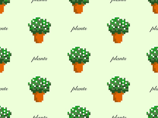 Patrón sin fisuras de personaje de dibujos animados de plantas sobre fondo verde estilo Pixel