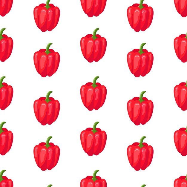 Patrón sin fisuras con pimiento rojo ilustración vectorial aislado sobre fondo blanco.