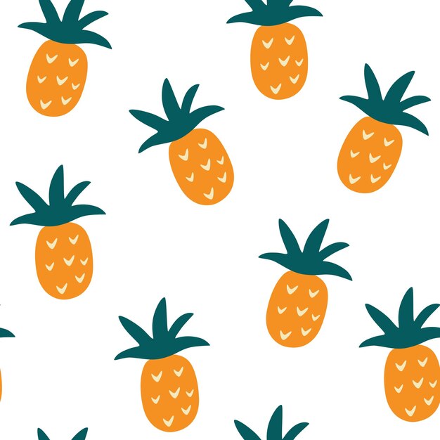 Patrón sin fisuras de piñas. Frutas tropicales. Perfecto para envolver papel, pancartas, textiles, papel tapiz. Ilustración de dibujos animados de vector.