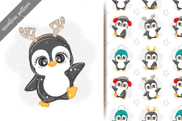 Patrón sin fisuras con pingüinos para la ilustración de vector de Navidad