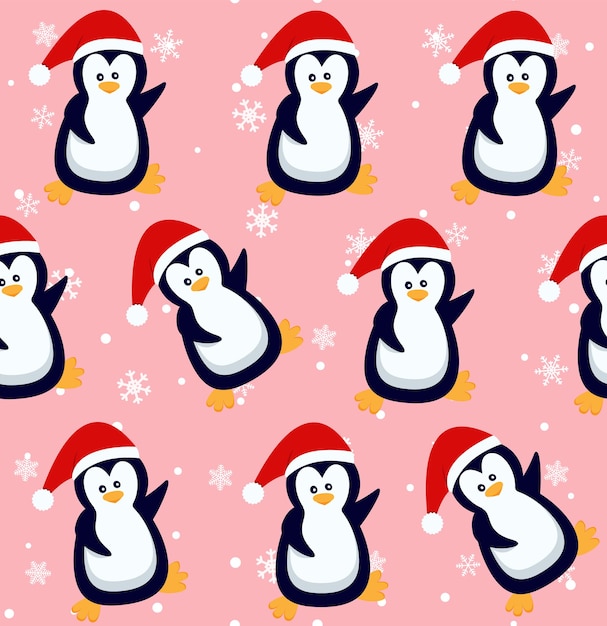 Patrón sin fisuras de pingüinos. lindos pingüinos bebé en ropa de invierno y sombreros, animal ártico navideño, textil para niños o textura de vector de papel tapiz. eps 10