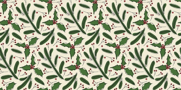 Patrón sin fisuras de la planta de invierno. Vector dibujado a mano invierno Freehand. Fondo de garabato estacional