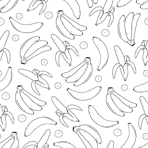 Patrón sin fisuras de plátano dibujado a mano. ilustración de estilo de línea de bosquejo doodle