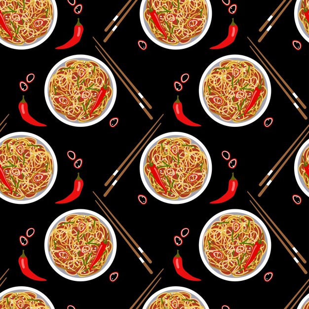 Patrón sin fisuras con plato picante de la cocina asiática.