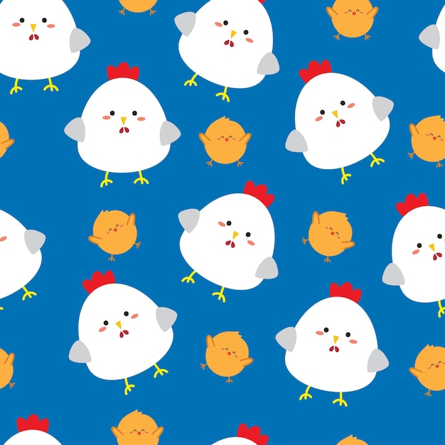 Patrón sin fisuras con pollo de dibujos animados lindo para papel de regalo textil estampado de tela