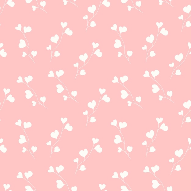 Patrón sin fisuras con ramitas con corazones en color rosa suave Ilustración vectorial