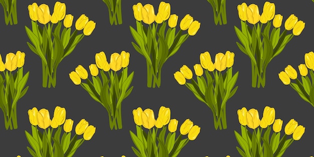 Patrón sin fisuras con un ramo de tulipanes amarillos.