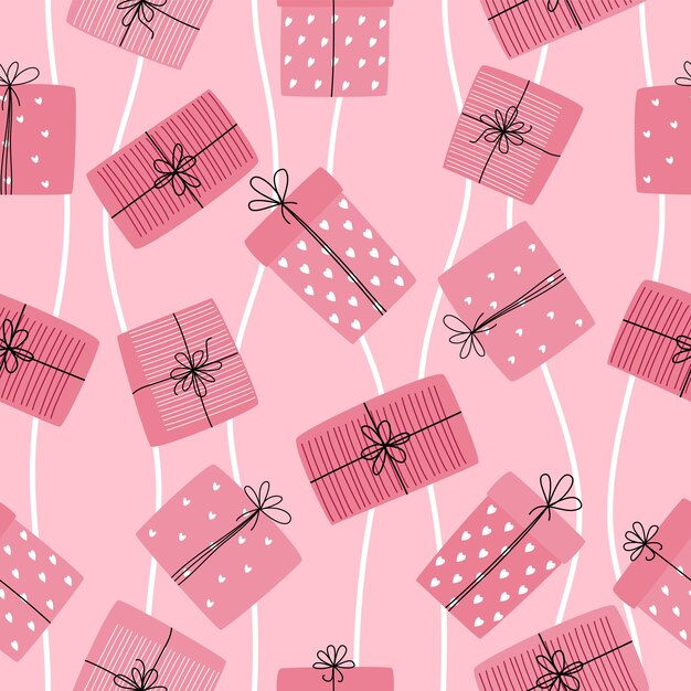 Patrón sin fisuras con regalos y corazones