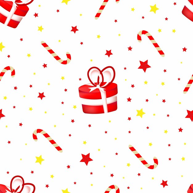 Patrón sin fisuras con regalos de Navidad rojo sobre fondo blanco.