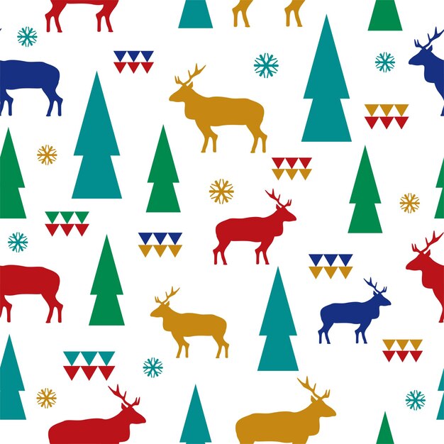 Patrón sin fisuras con renos y árboles de Navidad en estilo escandinavo