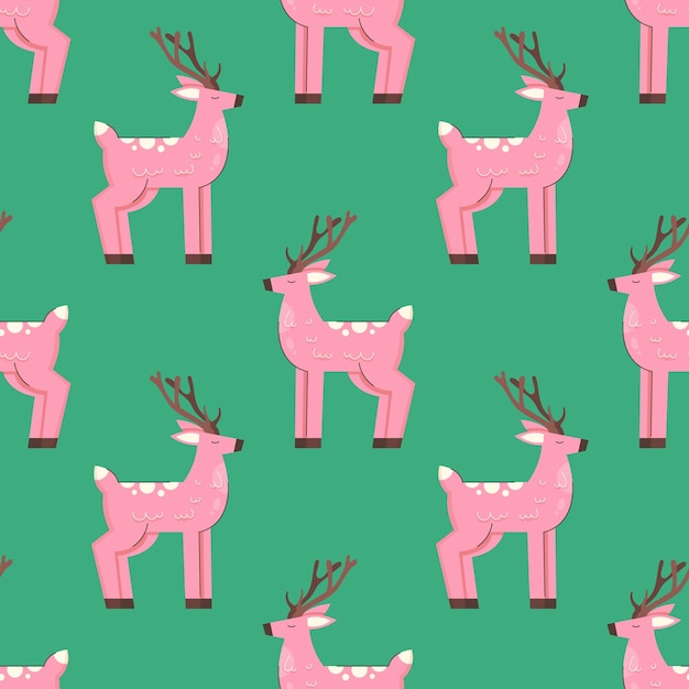 Patrón sin fisuras de renos de Navidad sobre fondo verde