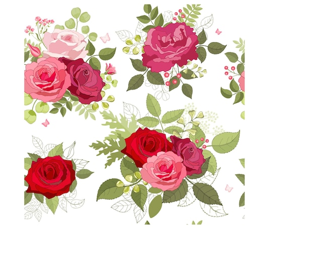 Vector patrón sin fisuras con rosas rosadas y rojas lindo fondo floral