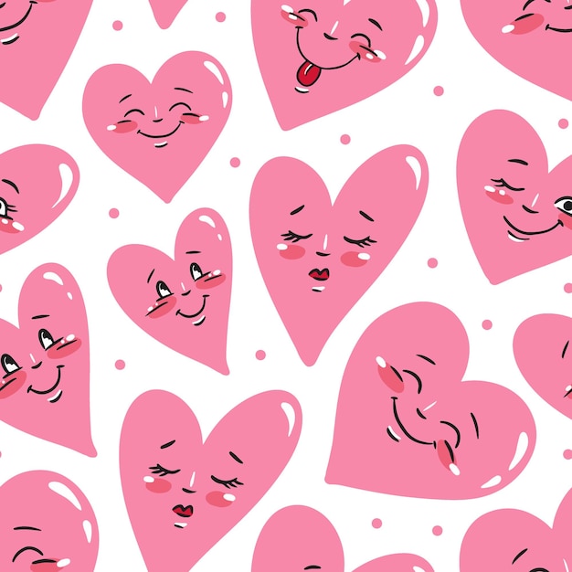 Patrón sin fisuras de San Valentín con personajes de corazón rosa