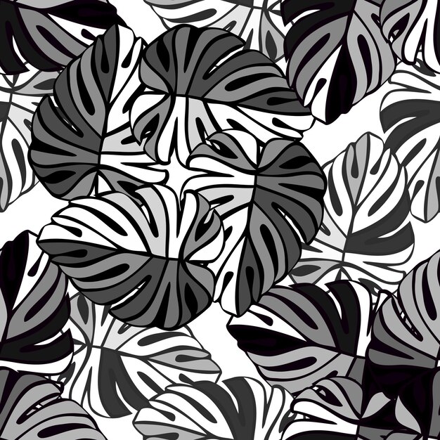 Patrón sin fisuras de la selva monocromática. Planta exótica. Fondo floral de hojas de palmeras tropicales. Diseño para tela, estampado textil, superficie, envoltura, cubierta. ilustración vectorial de la vendimia