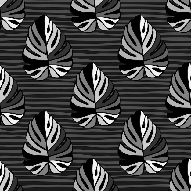 Patrón sin fisuras de la selva monocromática. Planta exótica. Fondo floral de hojas de palmeras tropicales.