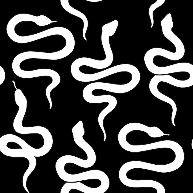 Vector patrón sin fisuras de la serpiente. vector siluetas de fondo de serpiente. estampado de animales salvajes en blanco y negro. patrón de repetición de serpientes dibujadas a mano aisladas. impresión mágica de moda con cobra, pitón.