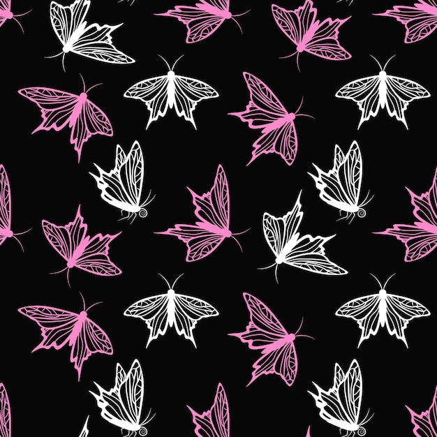 Patrón sin fisuras con siluetas de mariposas ilustración vectorial