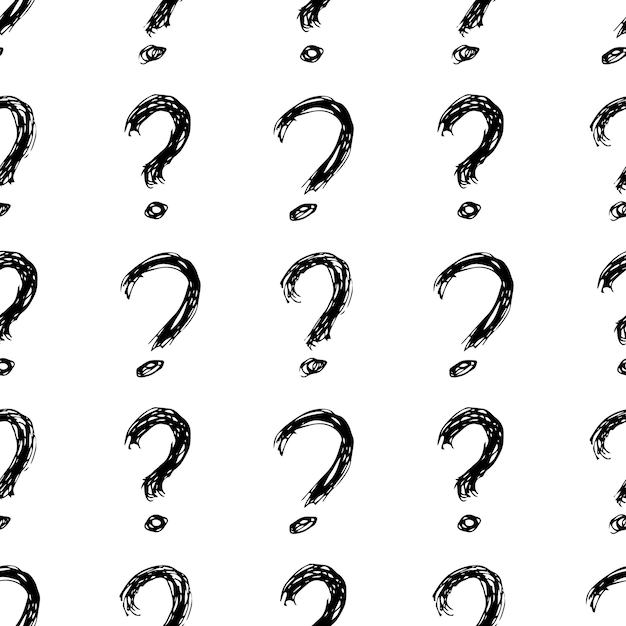 Patrón sin fisuras con el símbolo de signo de interrogación dibujado a mano. Símbolo de signo de interrogación de dibujo negro sobre fondo blanco. Ilustración vectorial