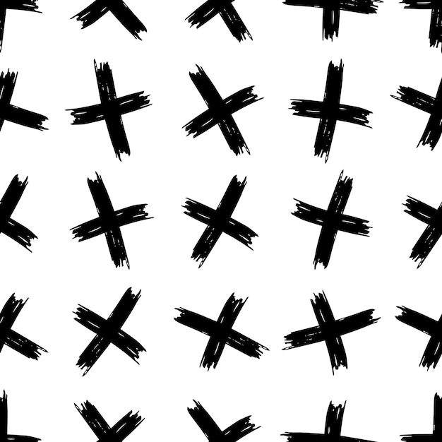Patrón sin fisuras con símbolos cruzados dibujados a mano Símbolo de cruz de dibujo negro sobre fondo blanco Ilustración vectorial