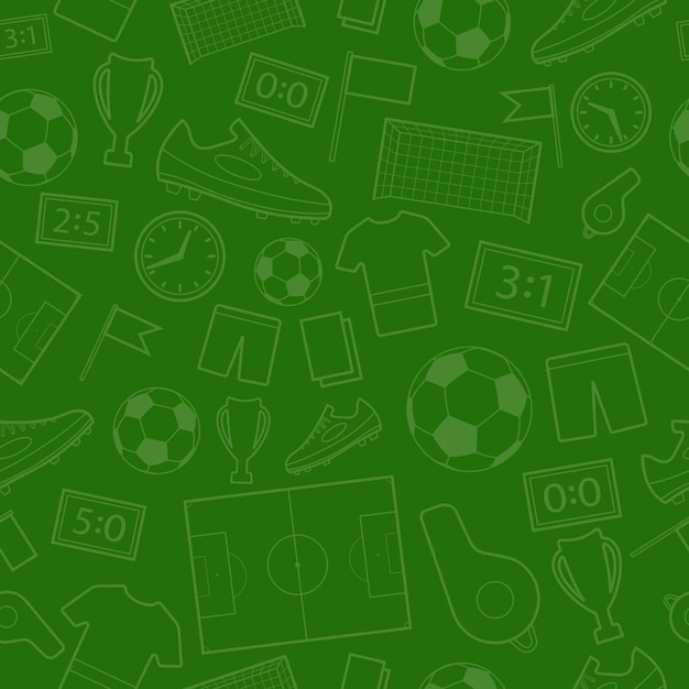 Patrón sin fisuras de símbolos de fútbol en colores verdes