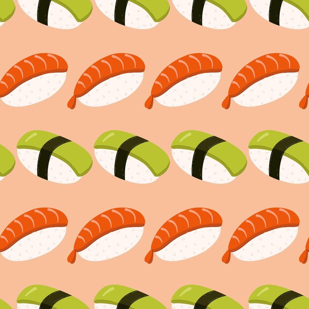 Patrón sin fisuras con sushi en orden geométrico