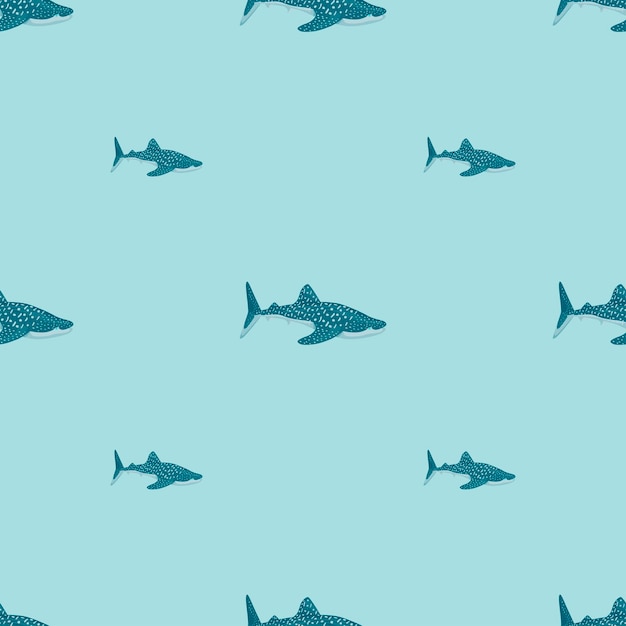 Patrón sin fisuras de tiburón ballena en estilo escandinavo. Fondo de animales marinos. Ilustración vectorial para niños estampados textiles divertidos, telas, pancartas, fondos y fondos de pantalla.
