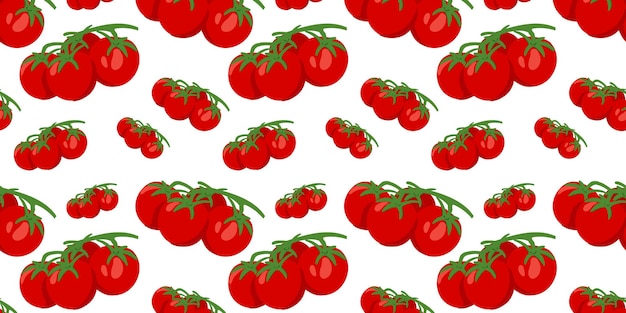 Patrón sin fisuras con tomates sobre un fondo blanco.