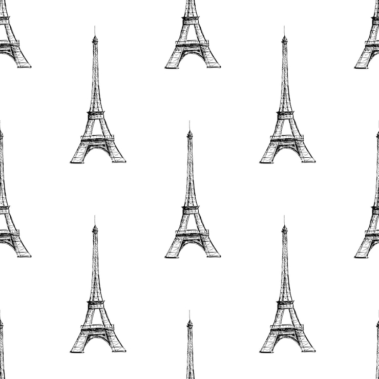 Vector patrón sin fisuras con la torre eiffel dibujada a mano aislada sobre fondo blanco stock vector ilustración