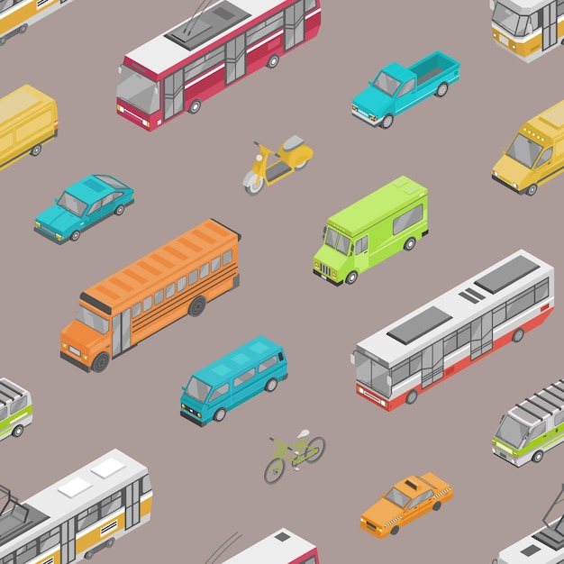 Patrón sin fisuras con el tráfico urbano o el transporte de automóviles en la ilustración de la calle de la ciudad.