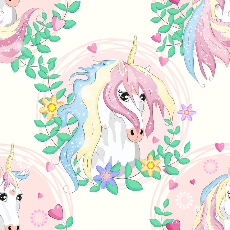 Vector patrón sin fisuras con unicornios donuts arco iris confeti y otros elementos