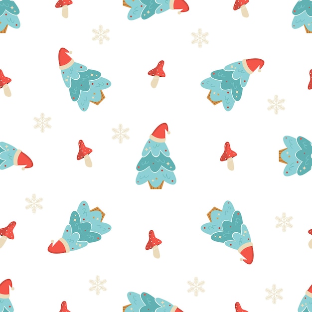 Patrón sin fisuras de vacaciones con árboles de Navidad y elementos decorativos. Diseño de año nuevo para papel de regalo, cajas de regalo, tela.
