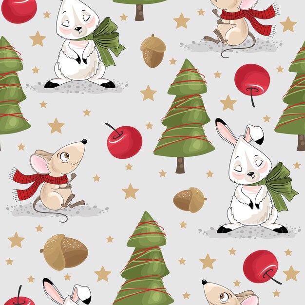 Patrón sin fisuras de vacaciones de Navidad y año nuevo con Bunny
