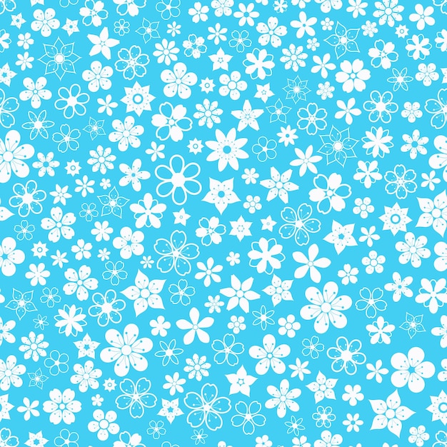 Patrón sin fisuras de varias flores pequeñas en colores azul claro