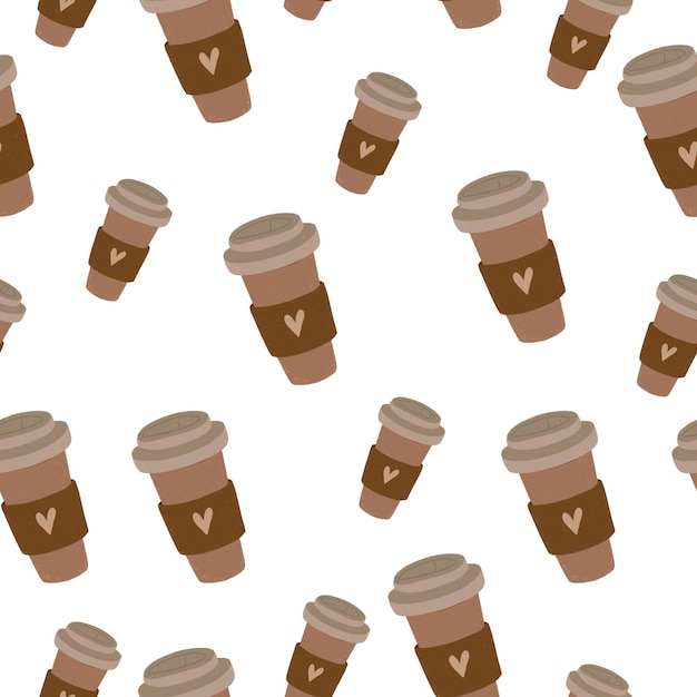 Patrón sin fisuras con un vaso de café para llevar