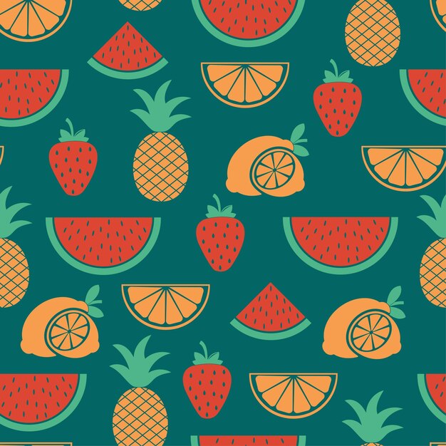 Patrón sin fisuras de verano con piña sandía fresa y limón Vector ilustración de verano