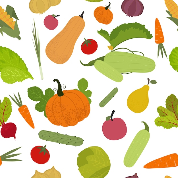 Patrón sin fisuras con verduras en un estilo plano. ilustración